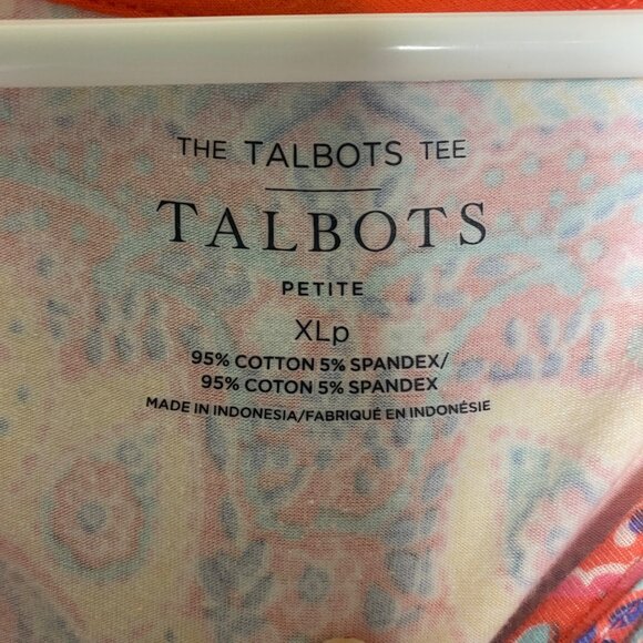 Talbots Top Womens Petite XLP Paisley Vibrant Tee Shirt 3/4 Sleeve Colorful Spri - Picture 3 of 10
